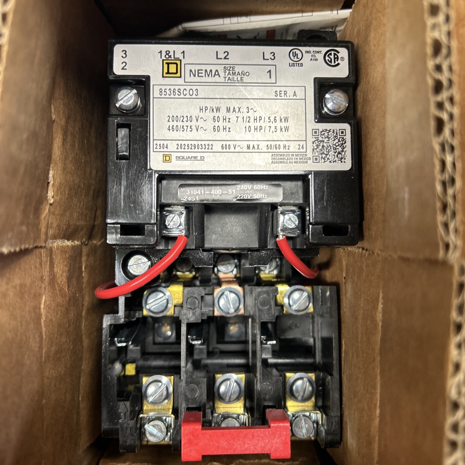 SQUARE D 8536SCO3V02S AC MAGNETIC NEMA SIZE 1 STARTER 84511 SCHNEIDER NEW IN BOX