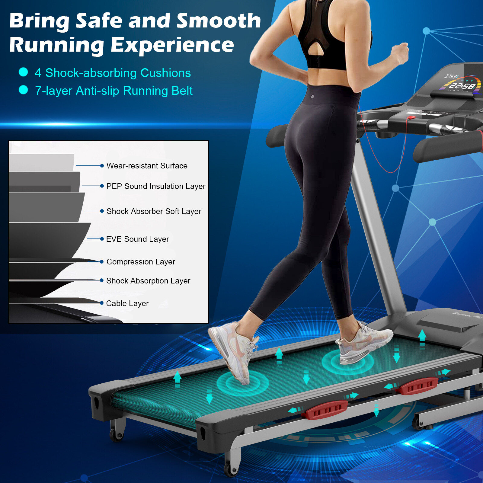 4.75HP Folding Treadmill with 15% Auto Incline & Smart APP for Home & Gym Black