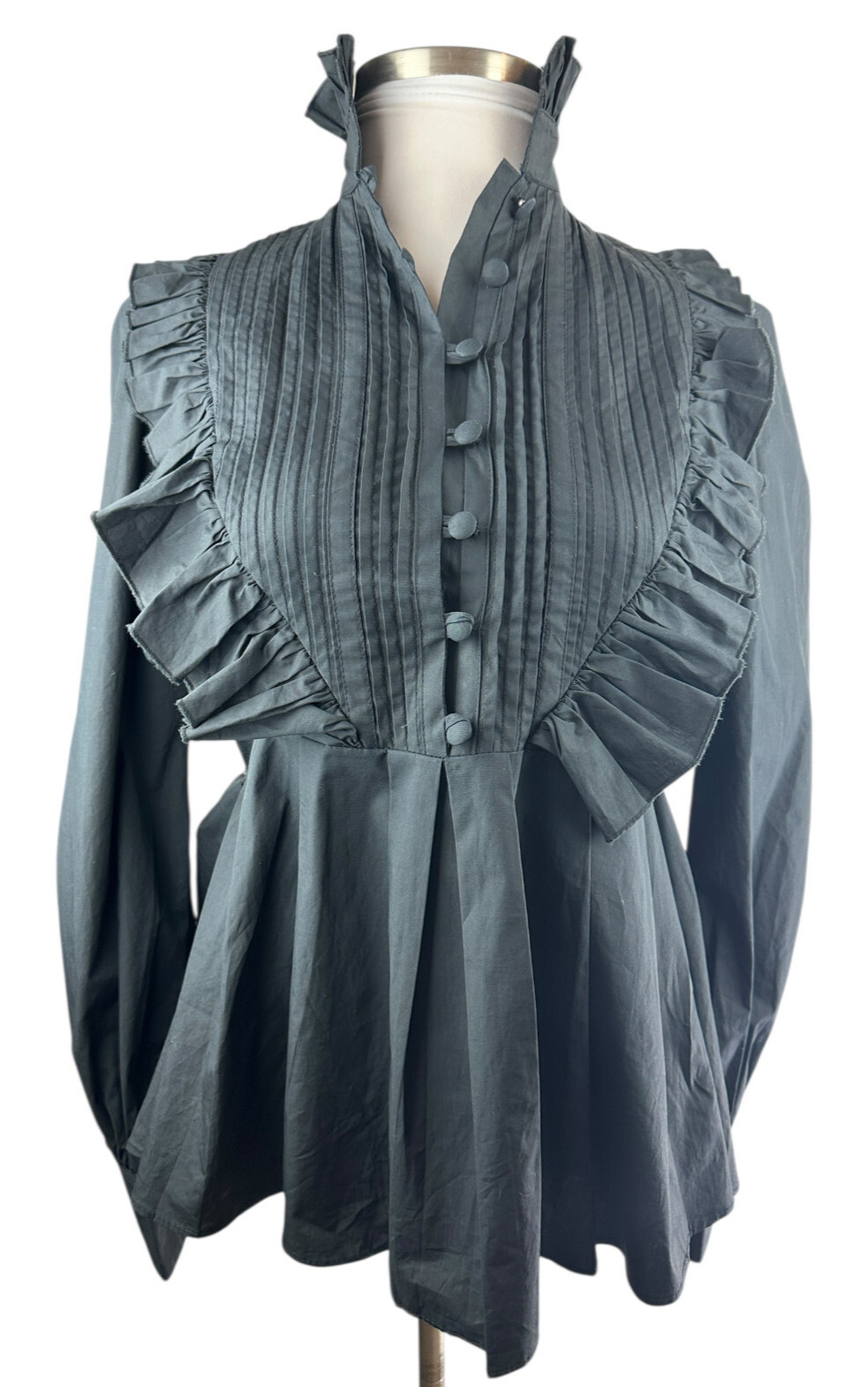 *Flawed* Victorian Choice Black Blouse Steampunk Witchy Goth Button Top Medium