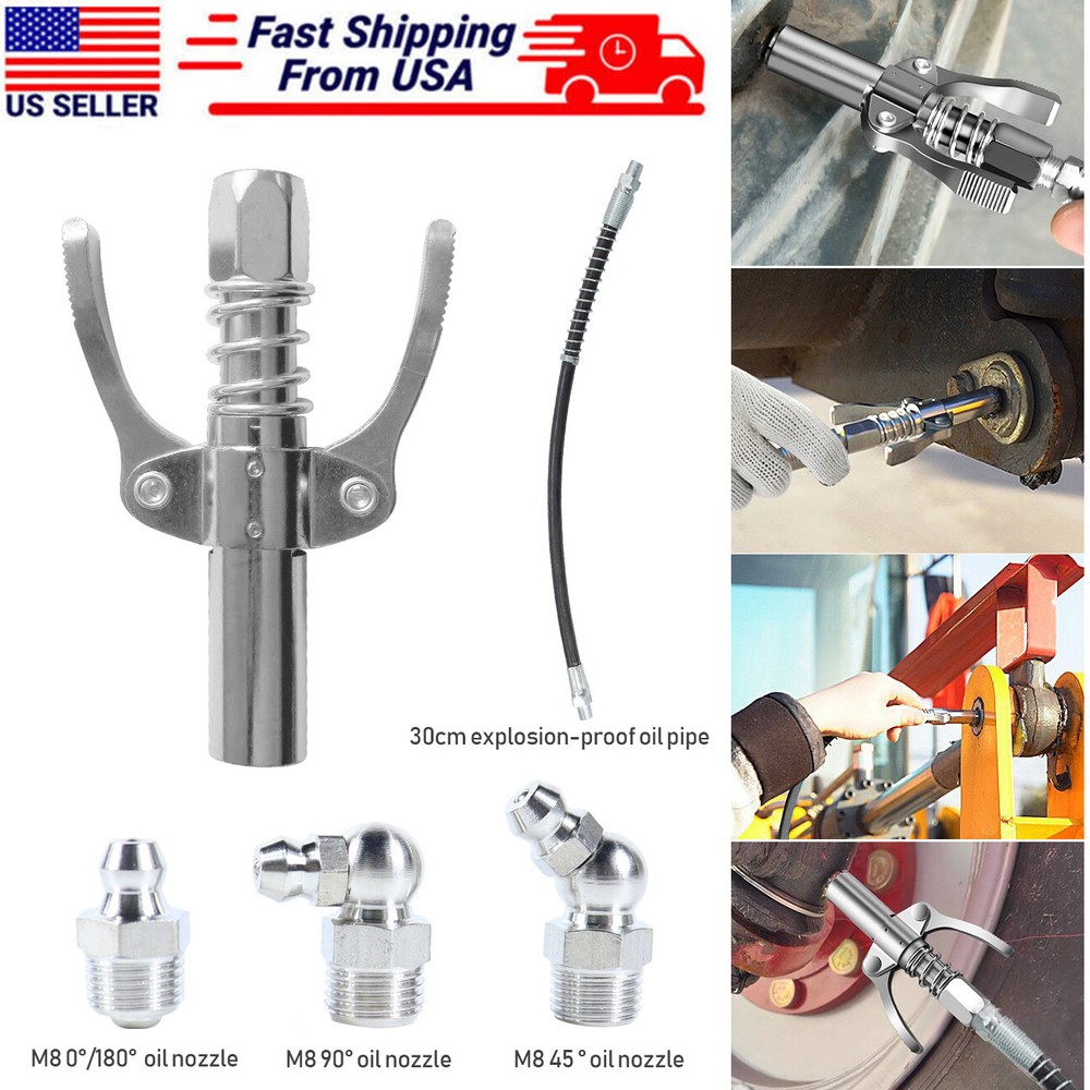 2× Double Handle Quick Release Grease Gun Coupler Oil Nozzle With Adapter Kit