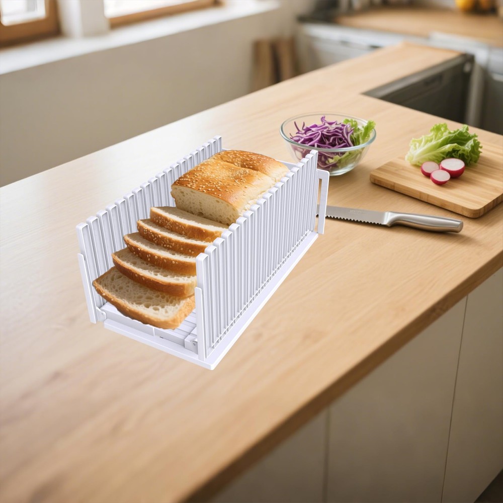 Bread Slicer for Homemade Breads, Adjustable Thickness Slicing Guide, Foldabl...