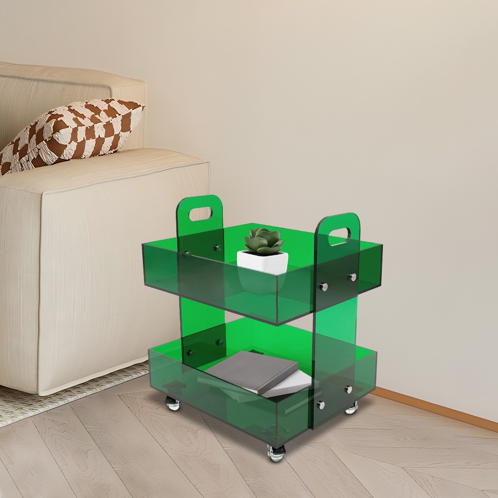Modern Bedside Table Acrylic Side Table Free Standing Storage Rack with Wheels