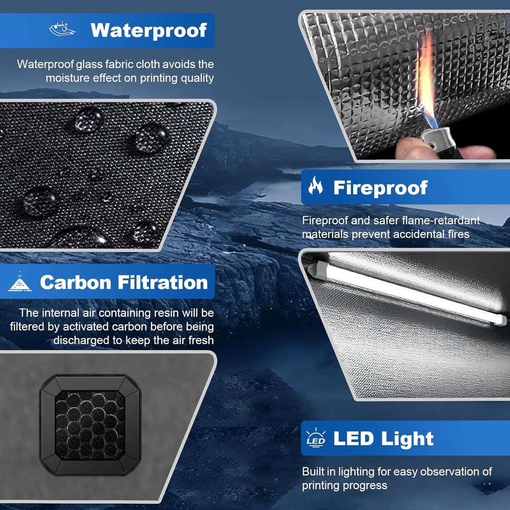 Multifunctional Resin 3D Printer Enclosure with Ventilation Kit & LED Light, 3D