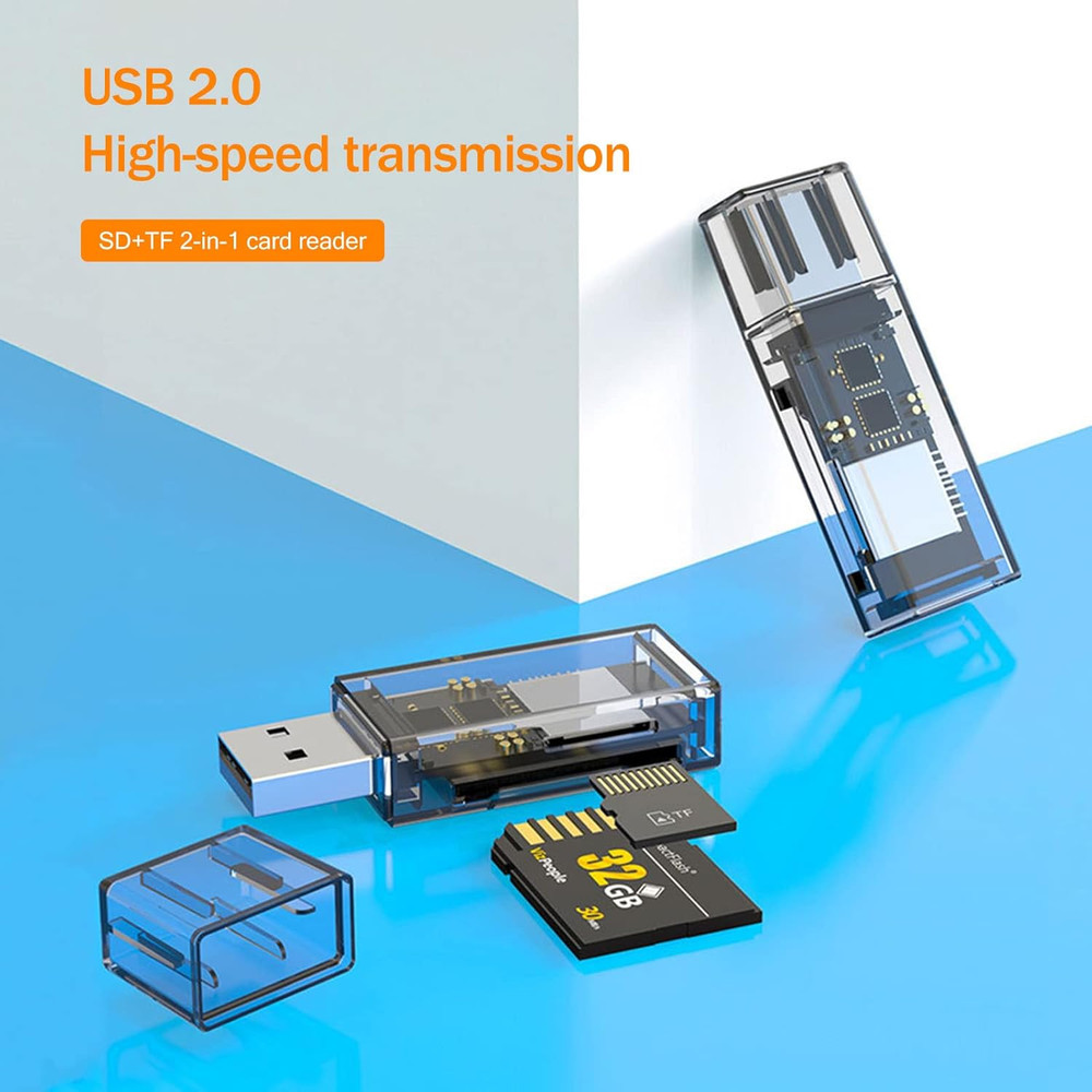 2 Pack USB SD Card Reader for PC, Micro SD Card to USB Adapter, Dual USB and ...