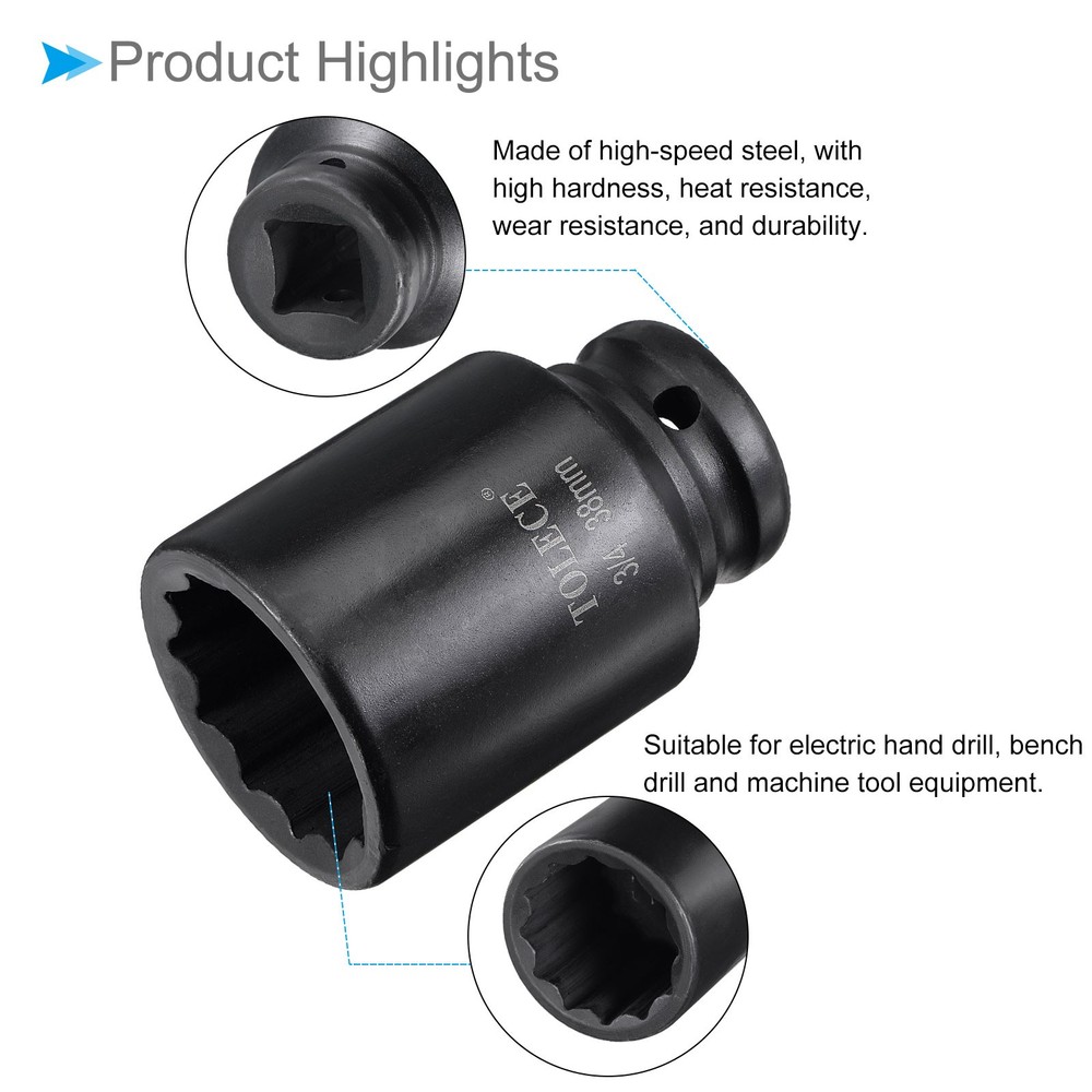 Deep Impact Socket 3/4" Drive 38mm Socket 78mm 12 Point for DIY Hand Making