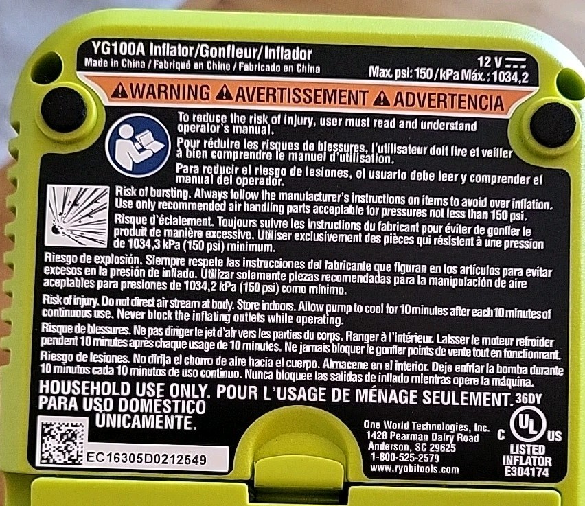 Ryobi Car Care Tire Inflator