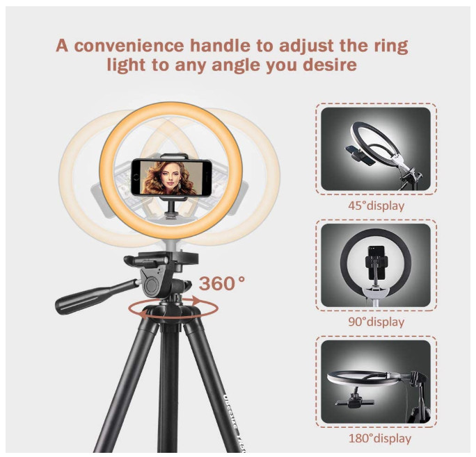 UBeesize 10.2" Selfie Ring Light with 50" Tripod Stand & Flexible Phone Holder