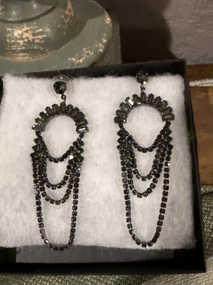 Black Rhinestone Dangle Earrings
