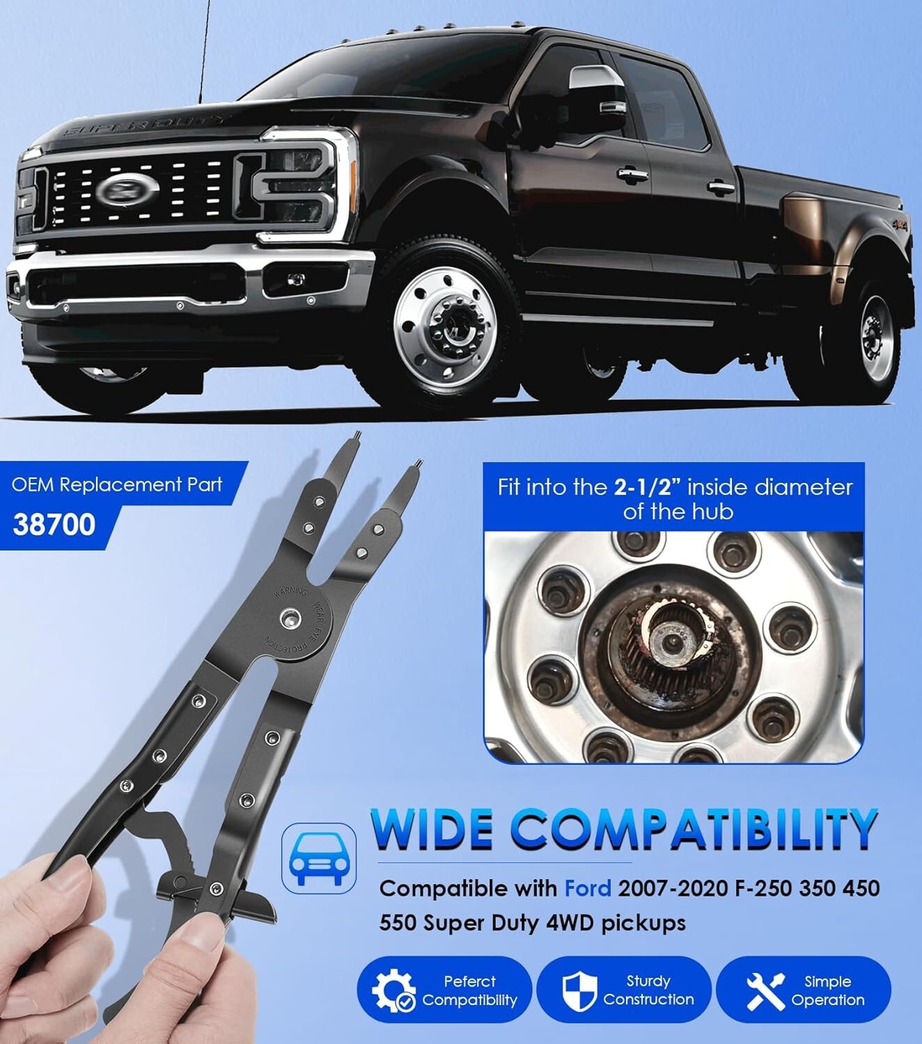 Upgraded 38700 Spindle Snap Ring Pliers for Ford Super Duty Pickups 2007 and New