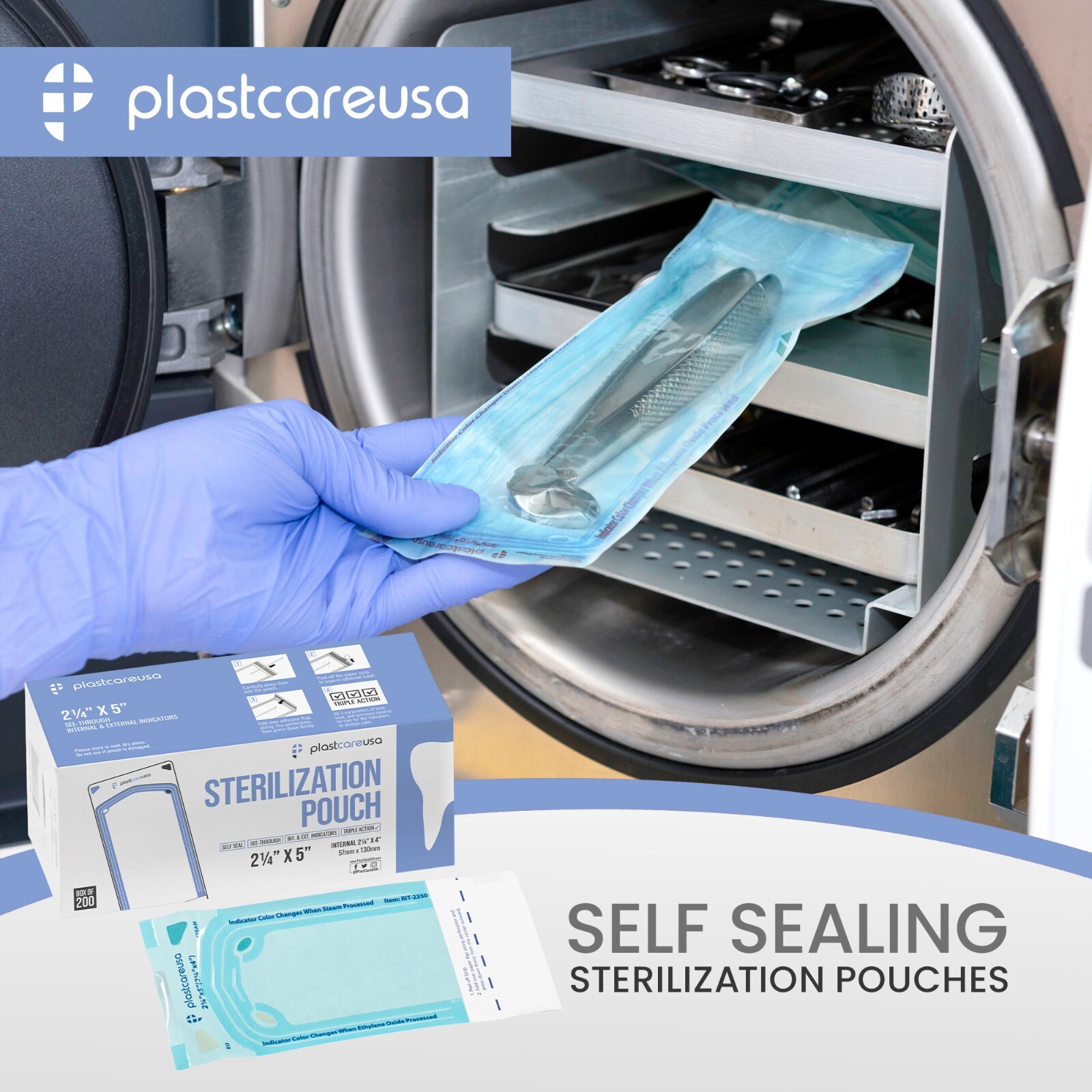 2.25" x 4" Self-Sealing Sterilization Pouches for Autoclave (1 Box of 200)