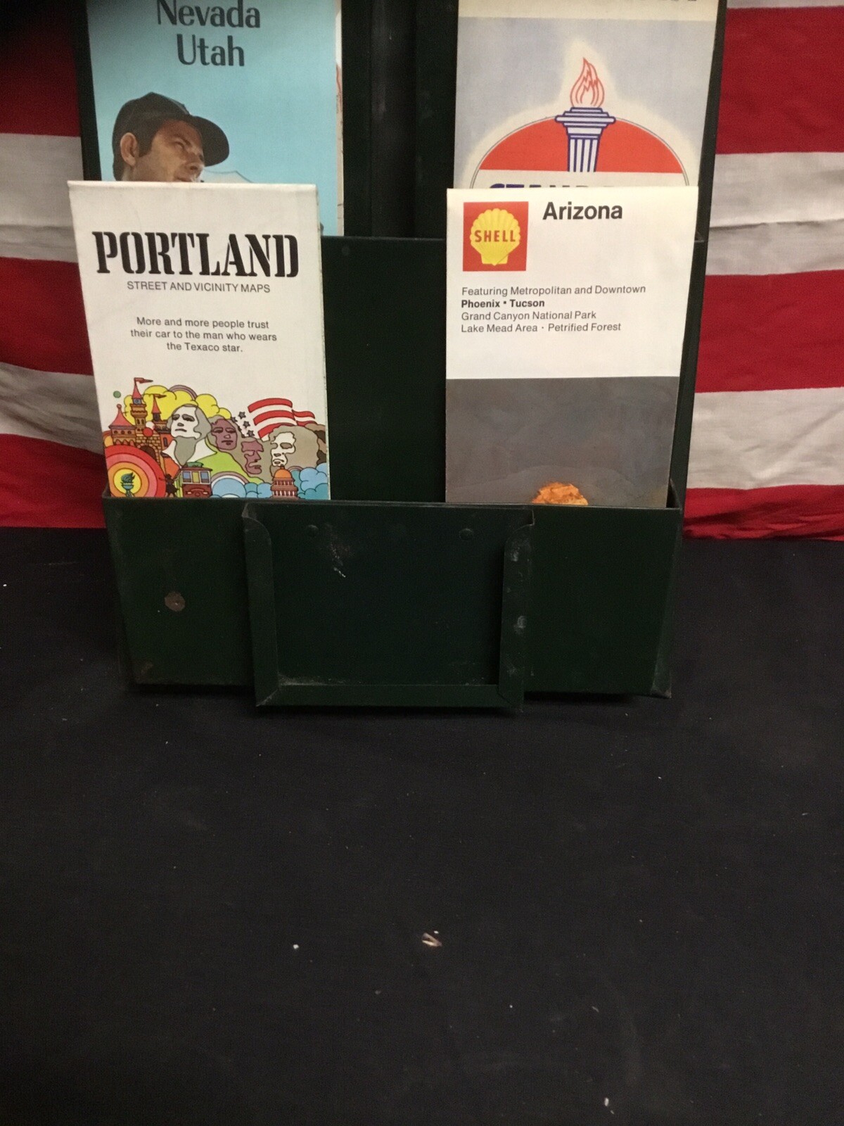 Rare! vintage 1930s 40s Flying A metal Gas Oil Road Map Holder Large Size.