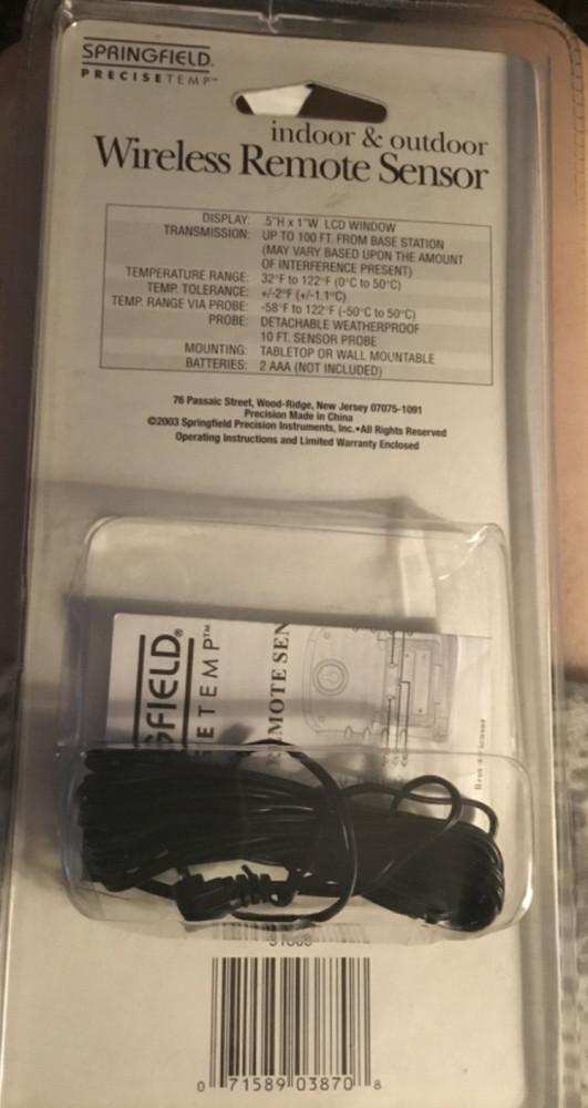 Springfield Wireless Remote Sensor ~Compatible With 91183+91185 ~ Indoor/outdoor