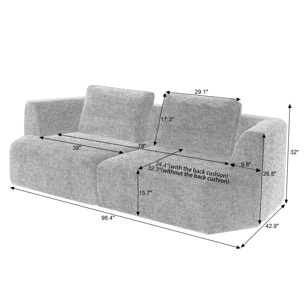 Oversized 3-Seater Chenille Sofa, Floor Couch, No Assembly, Space Saving