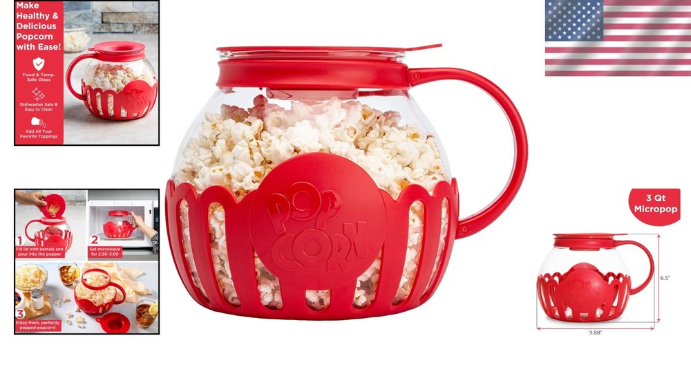 Ecolution 3-Quart Micro-Pop Glass Popcorn Maker - BPA-Free & Dishwasher Safe