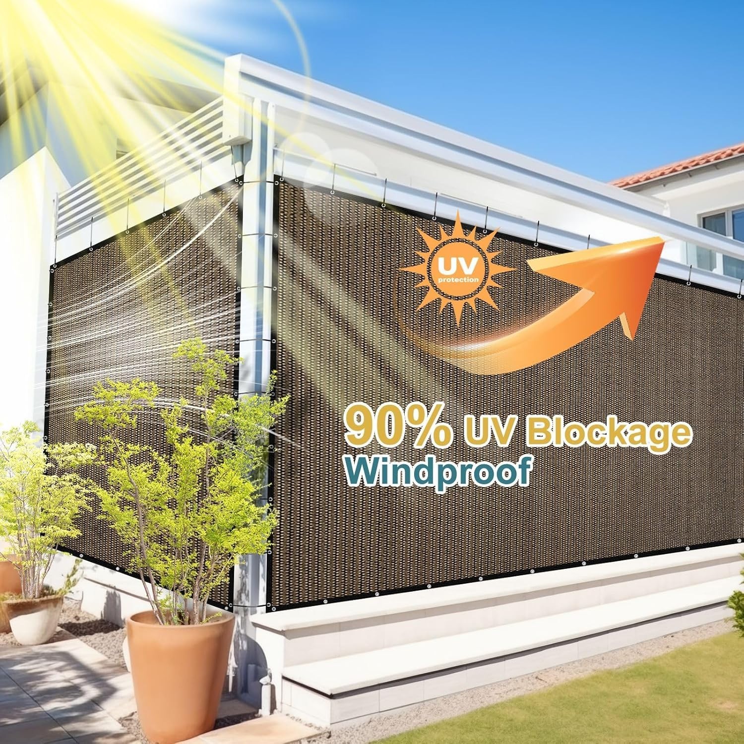 90% Sun Shade Cloth with Grommets, 10' X 12' Pergola Shade Cover Canopy, Mesh...