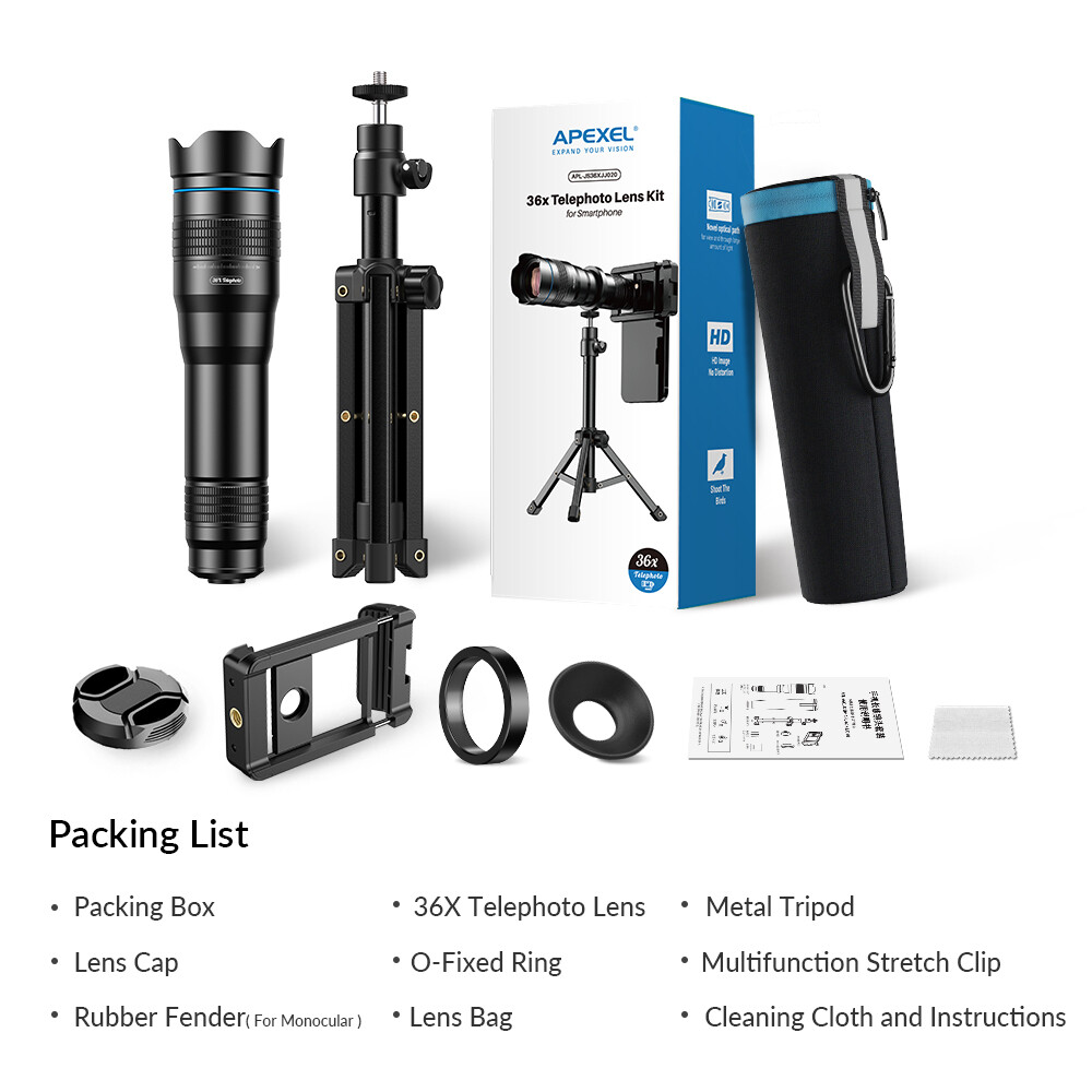 APEXEL 36X High Magnification Monocular LongRange Phone Telescope Telephoto Lens