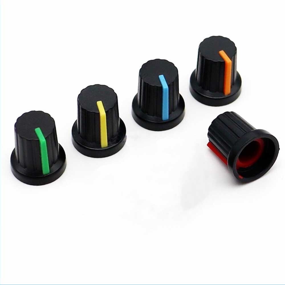 60Pcs 6mm Shaft Hole Dia Plastic Threaded Knurled Potentiometer Knobs Cap 15*15