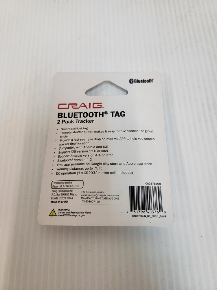 CRAIG 2 Pack Tracker Tags Bluetooth Tag - CAC376BUN