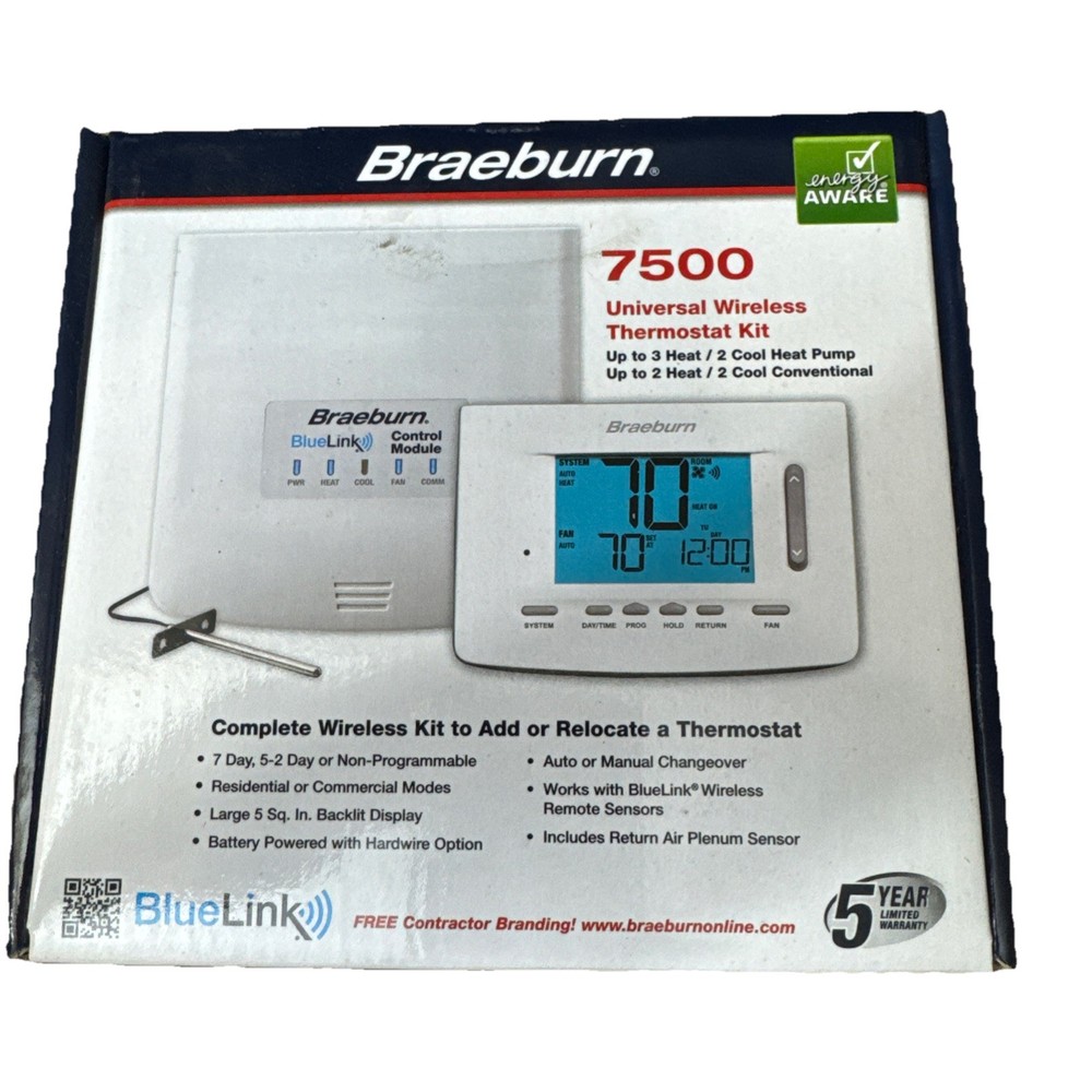 Braeburn 7500 Universal Wireless Kit 7, 5-2 Day or Non-Programmable 3H / 2C