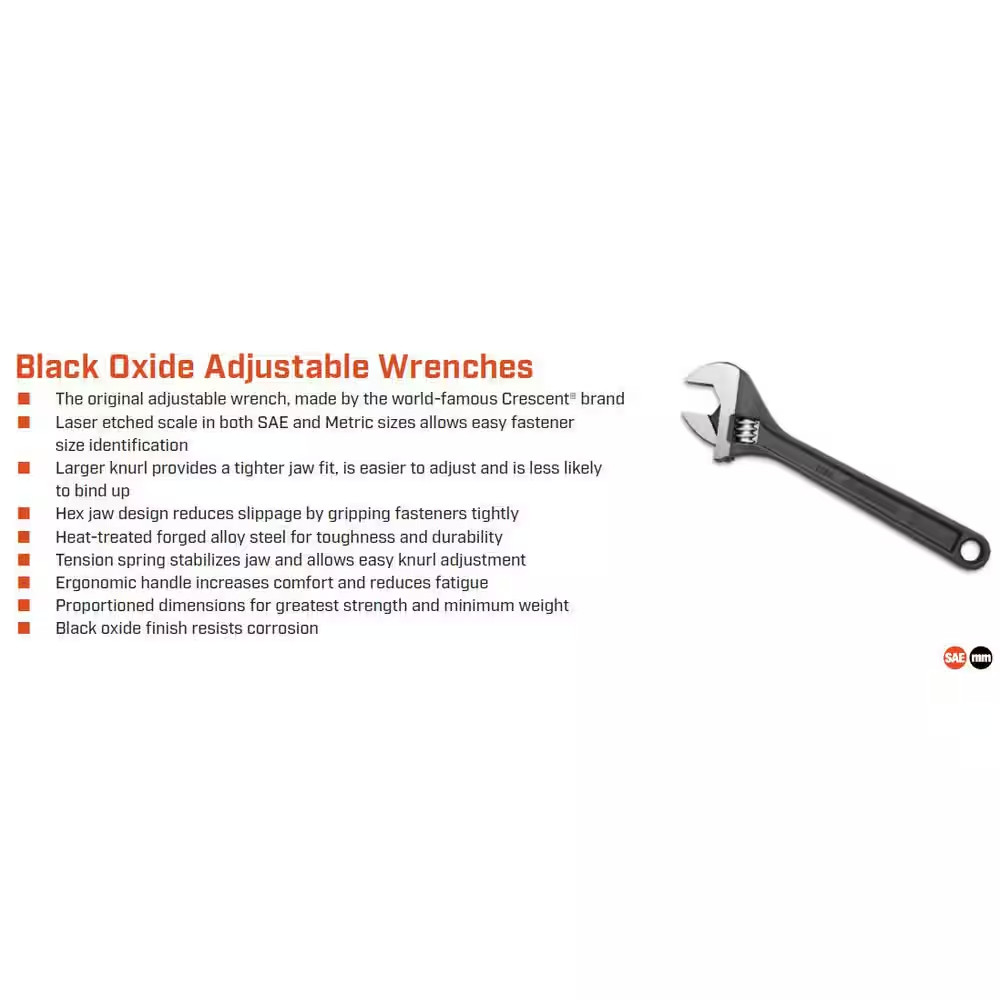 18 In. Black Oxide Adjustable Wrench