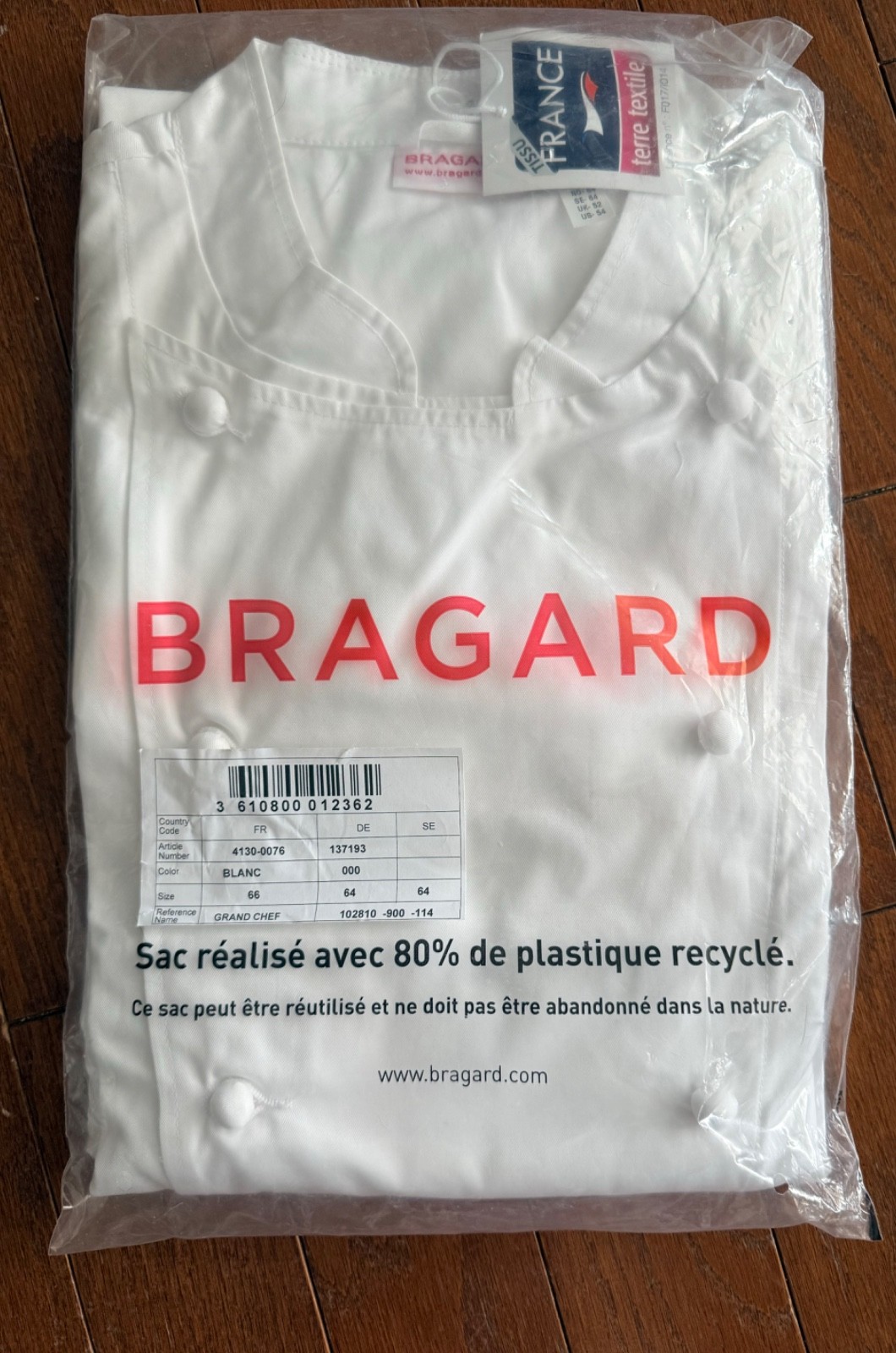 Bragard Grand Chef White Double Breasted Chef Coat Jacket Size 54 France
