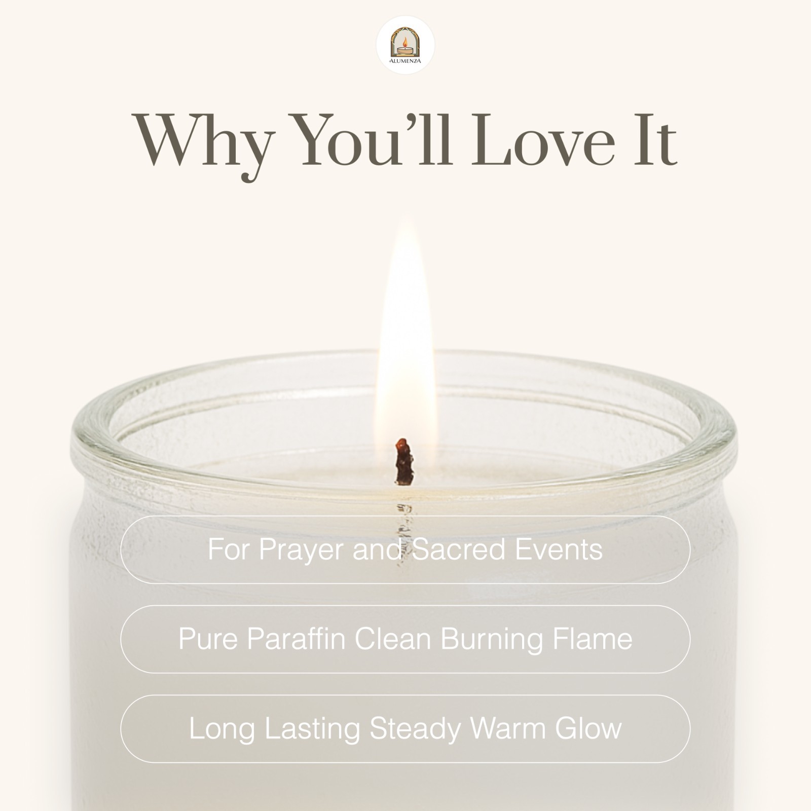 Alumenza 90 Hour Devotion Prayer Candles in Glass Jar Clean Burn Unscented