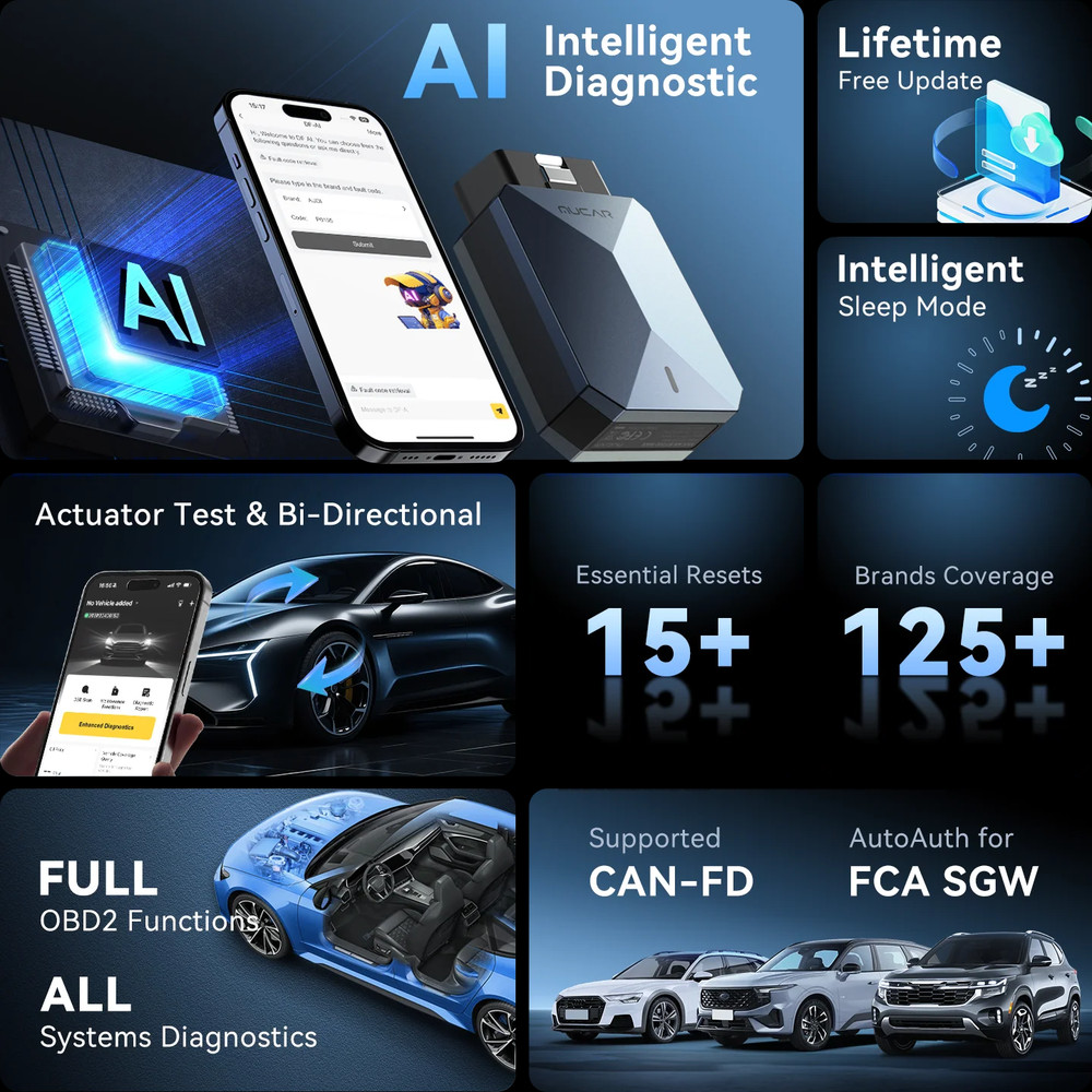 MUCAR BT200 MAX Car All System AI Diagnostic Tool 15 Reset OBD2 Scan Code Reader