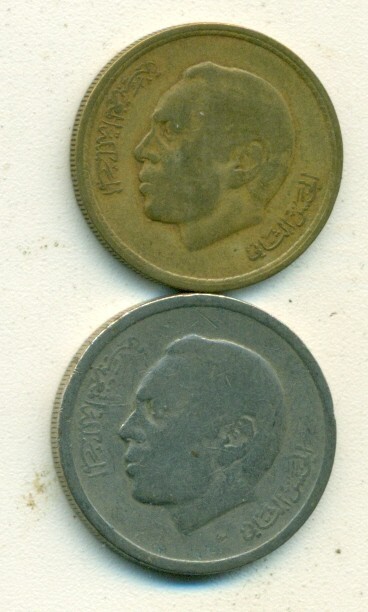 2 DIFFERENT COINS from MOROCCO - 20 SANTIMAT & 1 DIRHAM (BOTH DATING 1974)