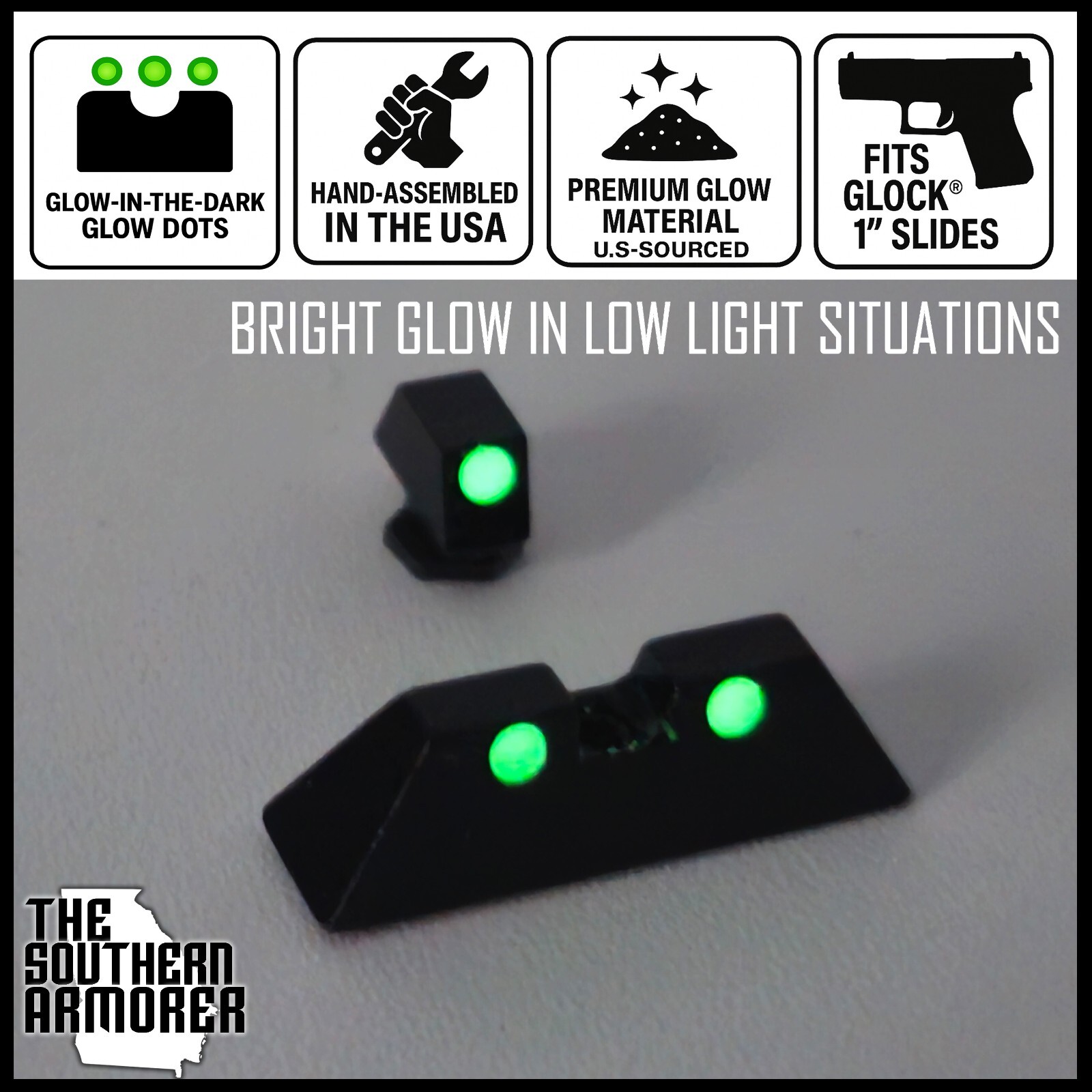 GLOW-IN-THE-DARK Night Sights for GLOCK® 17 19 19X 22 23 26 27 31 32 33 34 45 47