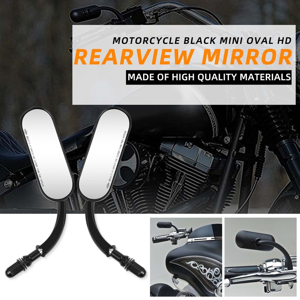 Black Motorcycle Mini Oval Rear View Mirrors For Harley Davidson Custom Bagger