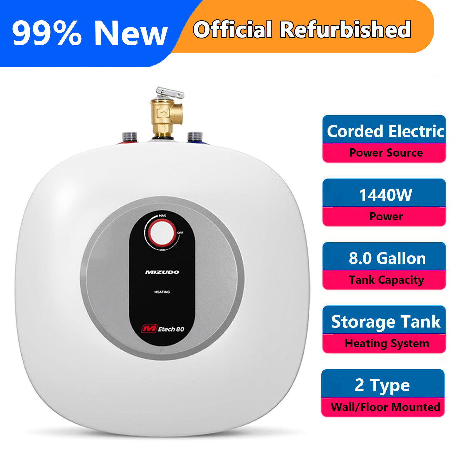 【99% NEW】8 Gallon Electric Mini-Tank Water Heater Shower Compact Storage 1440W