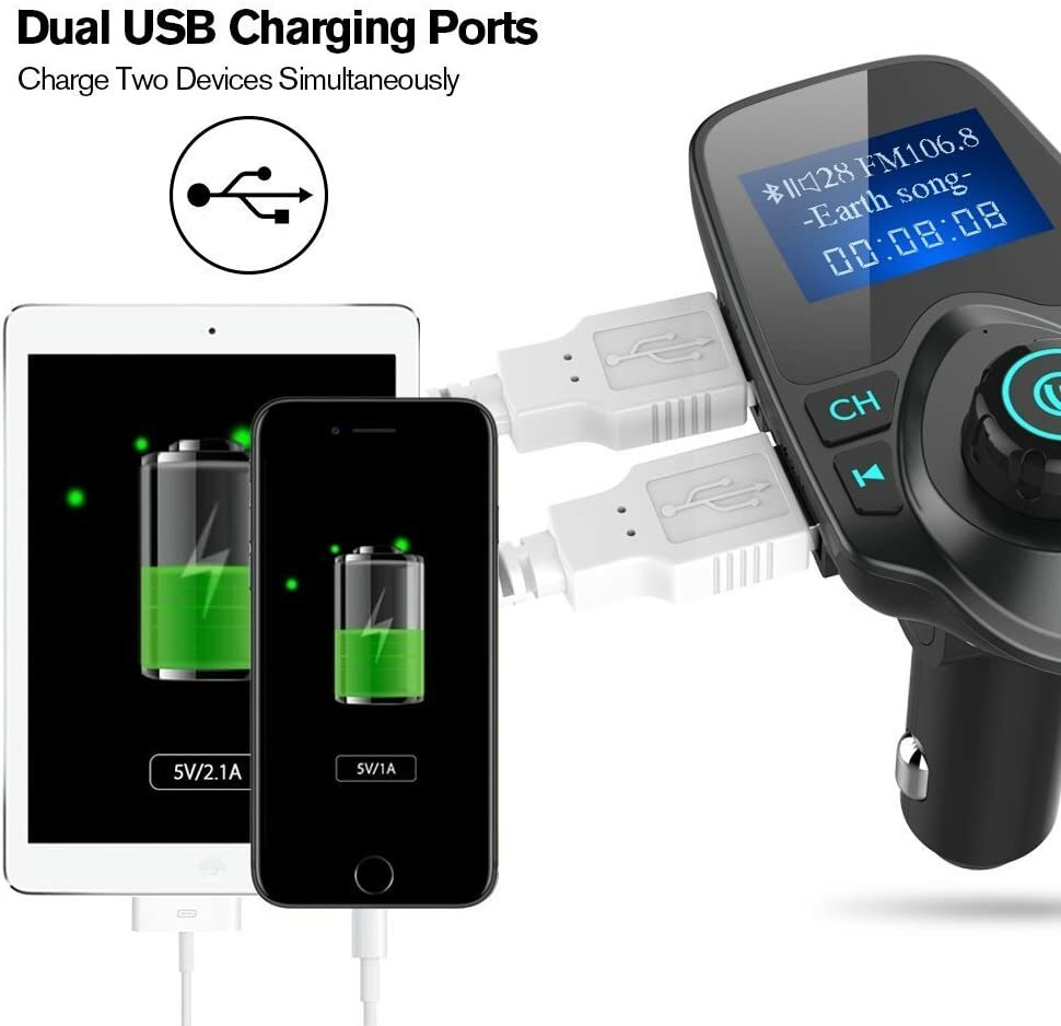 Bluetooth 5.0 Wireless FM Transmitter USB Charger Aux Adapter MP3 Hands-free Car