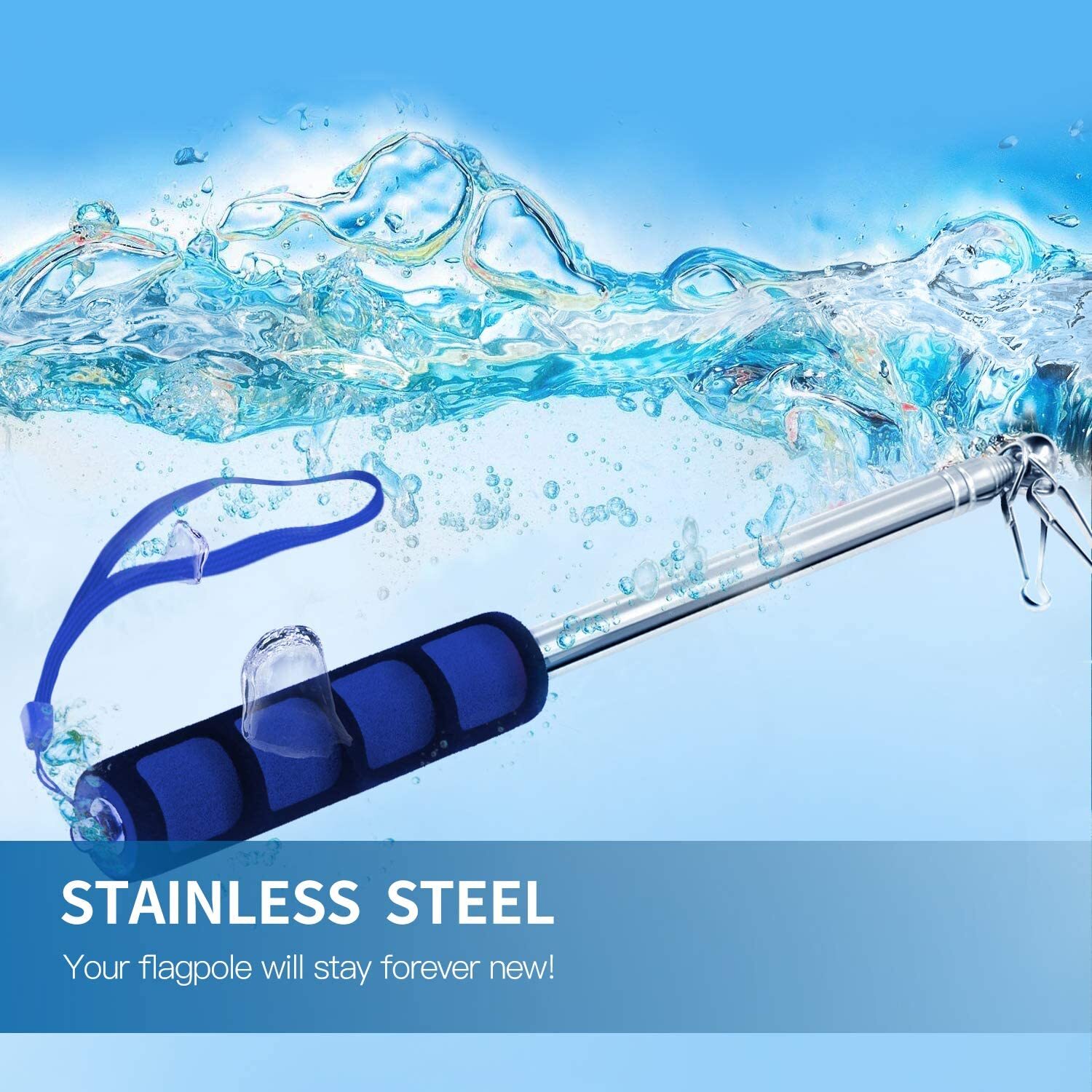 Anley 5 Ft Blue Telescopic Handheld Flagpoles - Extendable Collapsable Flag Pole