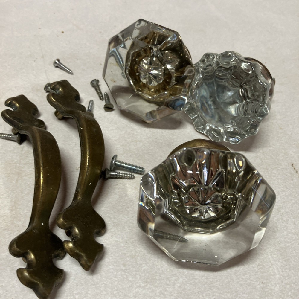 Vintage Glass Door Knobs 3 Sets With Some Hardware B28