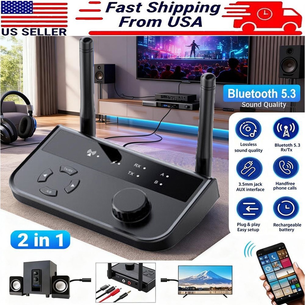 Bluetooth 5.3 Transmitter Receiver Long Range For TV Home Stereo Audio Adapter