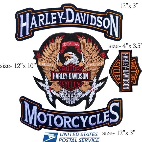 Harley Davidson Brown Eagle & Rocker Embroidered Back Patch Set Iron-On