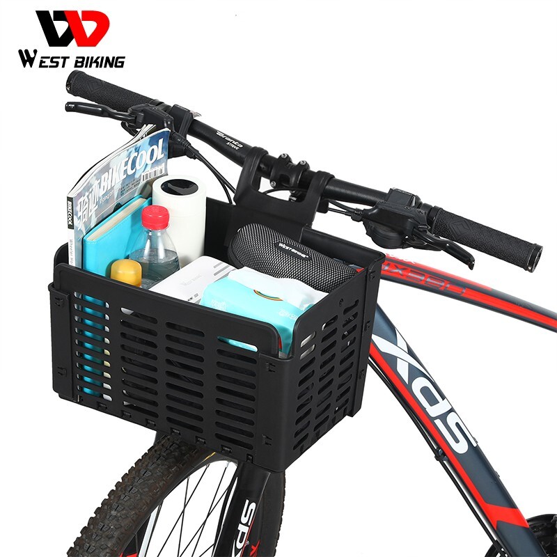 WEST BIKING Foldable Bike Front Handlebar Basket Bicycle Rack Pack Basket Black