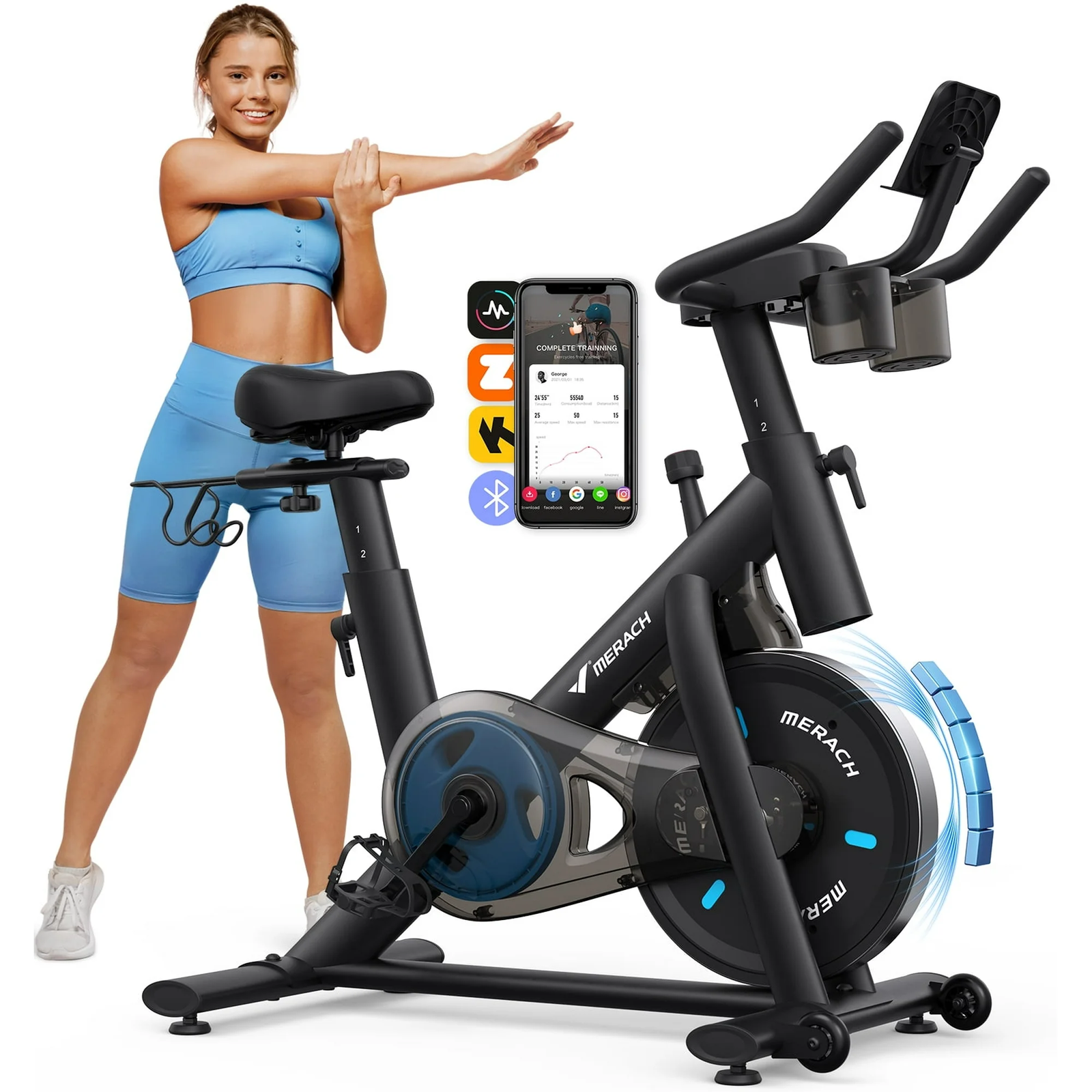 MERACH S26 Pro Exercise Magnetic Stationary Bike Low Noise Indoor Cycling Bike