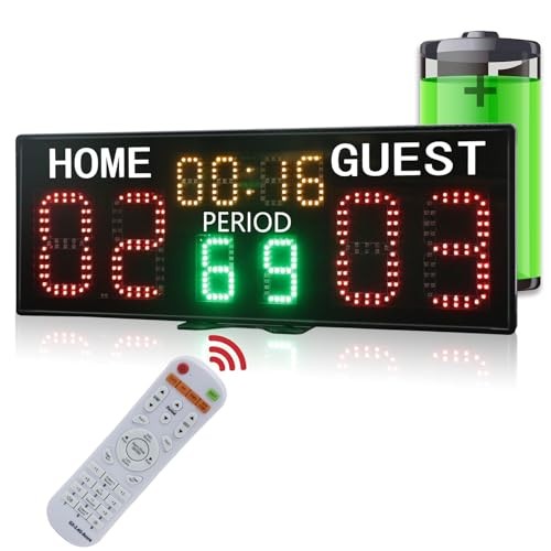 LED Super Bright Electronic Scoreboard with Timer Clock, Battery Powered