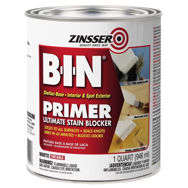 Zinsser B-I-N White Flat Shellac-Based Primer Ultimate Stain Blocker 1 qt