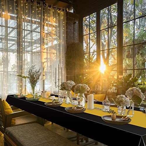 Pcs Plastic Tablecloth Set Disposable Rectangle Table Cover 3 Black and Gold