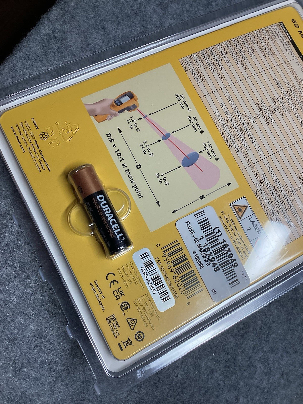 Fluke - 62 MAX - Infrared Handheld Laser Thermometer -22° to 932 - W/Battery