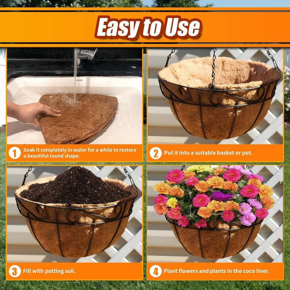 Sinimaka 12" Coco Liners for Planters, Round Hanging Basket Inserts, 6-Pack