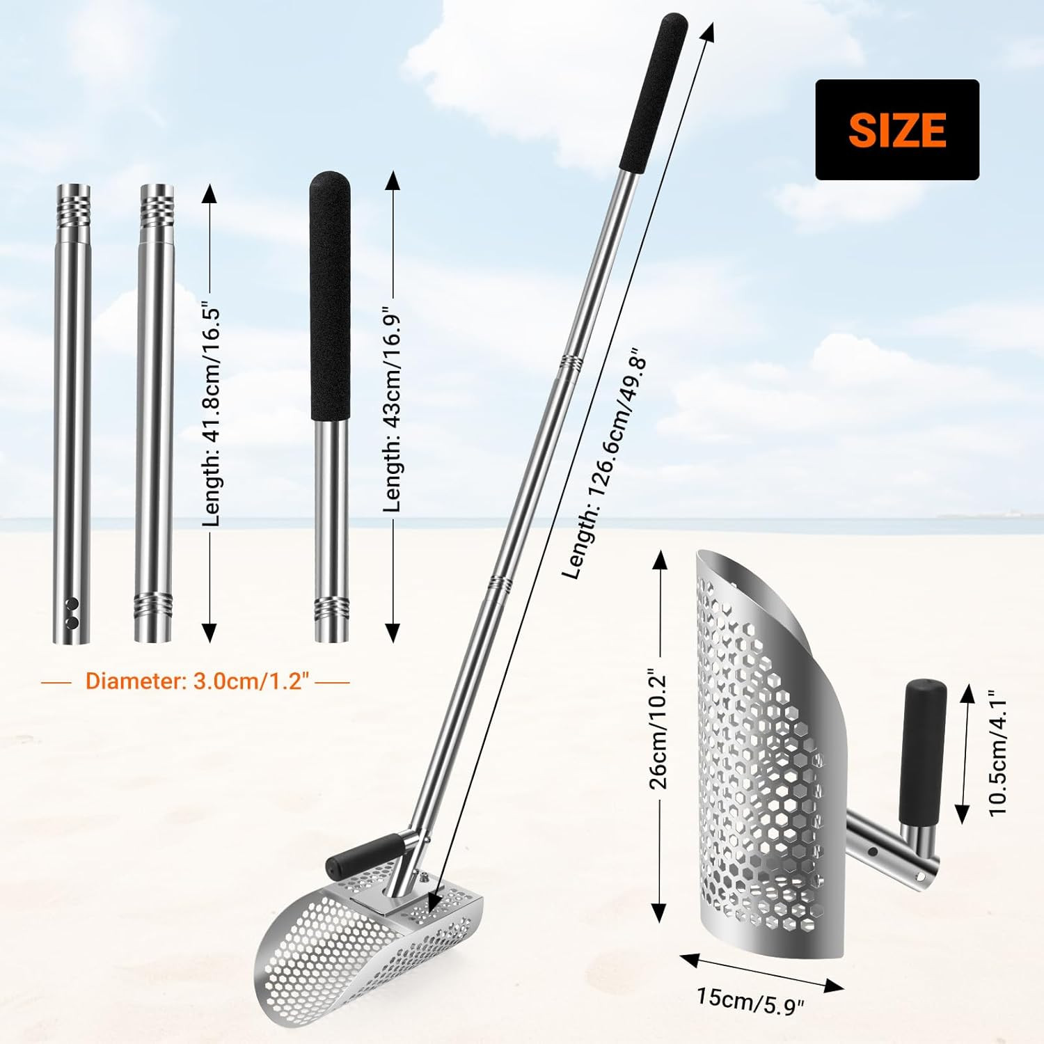 Long Handle Sand Scoop with Shovel for Metal Detecting, Metal Detector at Beach,