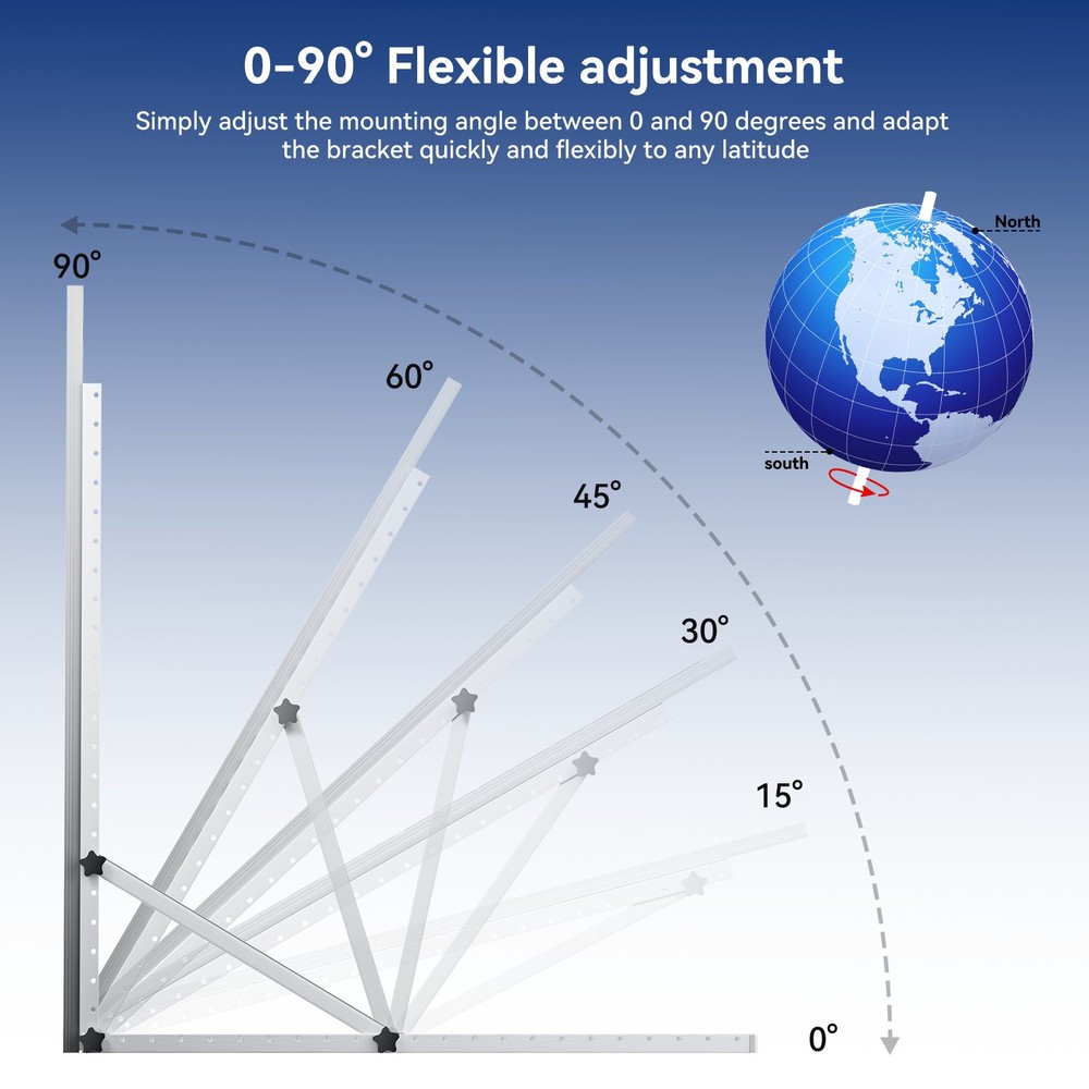 45in Adjustable Solar Panel Mounting Brackets Kit System for 8 Solar Panels