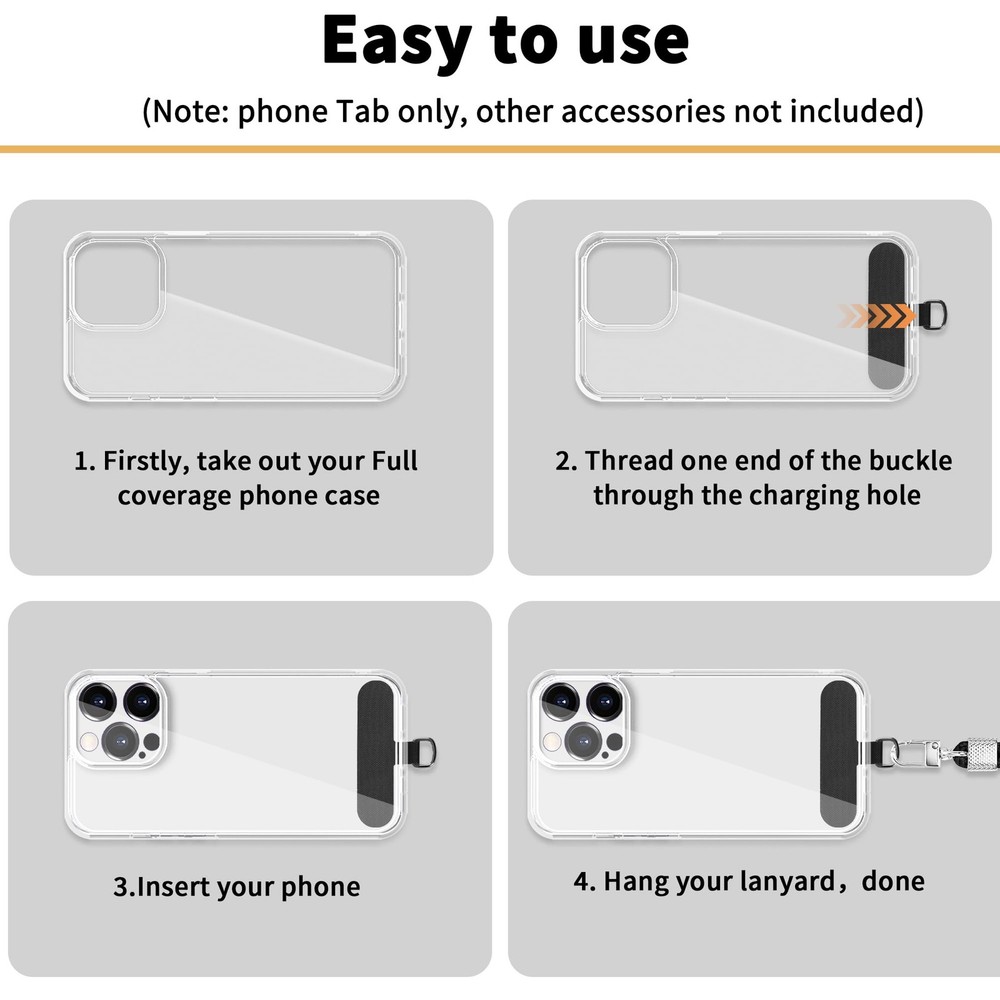 TACOMEGE Phone Tether Tab for iPhone, Cell Lanyard Patch, Small, Black