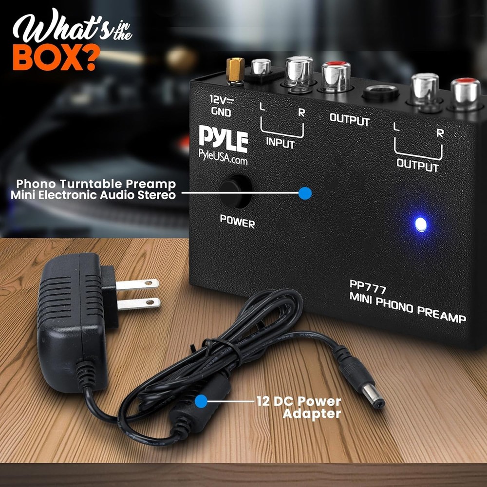 Pyle Mini Phono Turntable Preamp - Stereo Preamplifier with RCA Input/Output - L