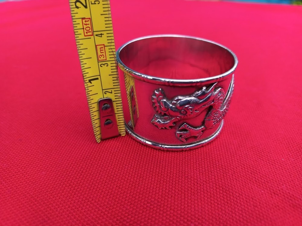 Solid silver Chinese dragon napkin ring with hallmarks