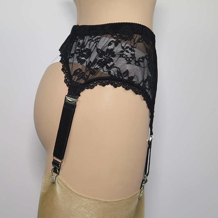 Allacki Black Floral Lace Garter Belt 4 Straps Suspender Belt Plus Size Lingerie