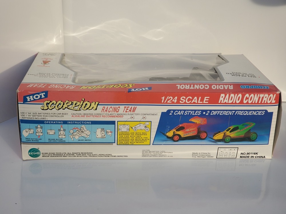 Vtg 1993 Echopro Radio Controlled Scorpion Racing Set. Missing one controller